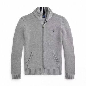 NWT Polo by Ralph Lauren Big boys Gray Full-Zip Cotton Sweater